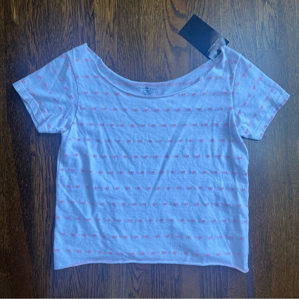 New With Tags Brandy Melville Robyn Off The Shoulder Top White Pink Heart Priny